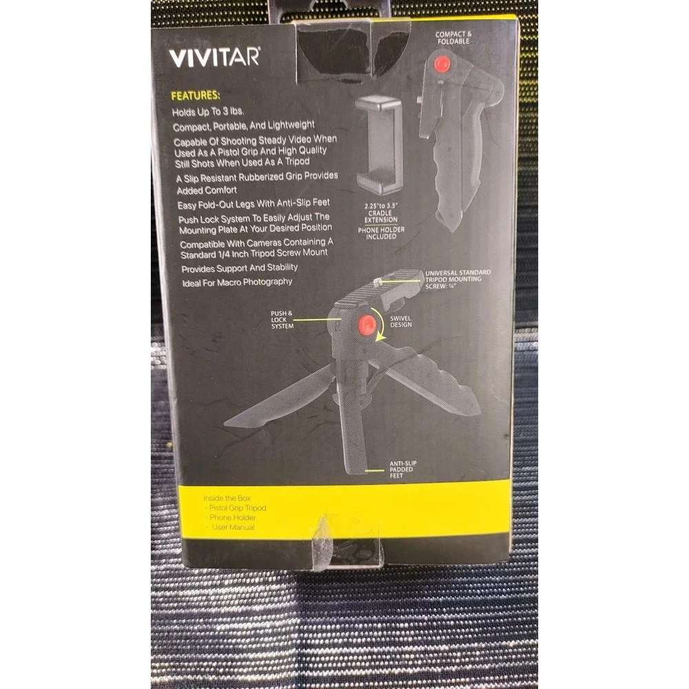 Vivitar Pistol Grip Tripod Camera & Smart Cellphone Adjustable Lightweight